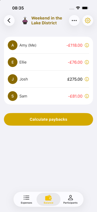 Banana Split app — balance