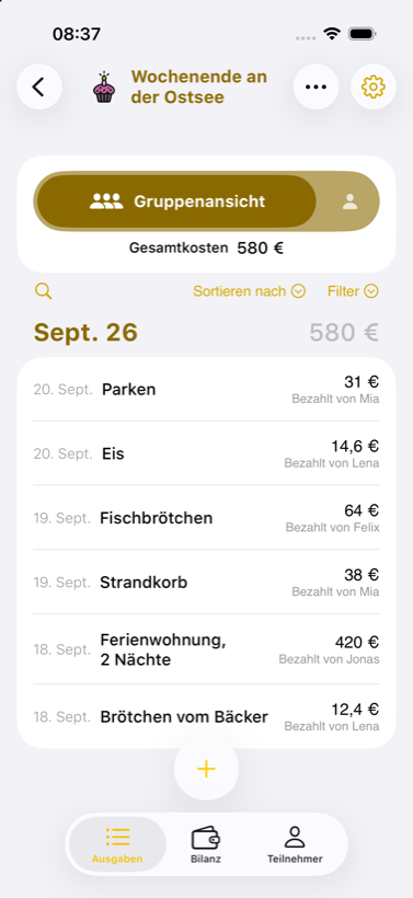 Banana Split app — expenses