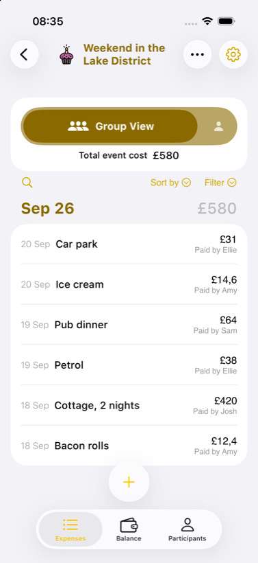 Banana Split app — expenses