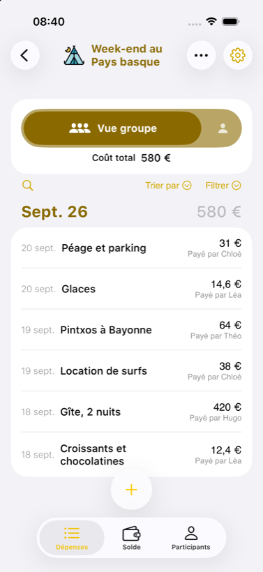 Banana Split app — expenses